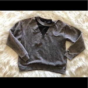 Choker detail acid wash knit sweater